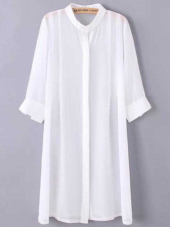 Shein Chiffon Buttons White Blouse