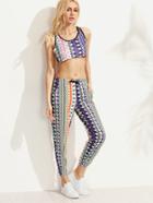 Shein Multicolor Geometric Print Crop Tank Top With Pants
