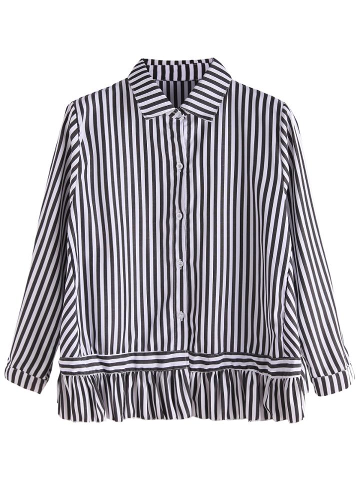 Shein Vertical Striped Ruffle Hem Blouse
