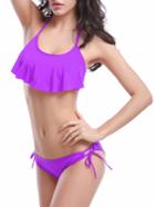 Shein Halter Neck Fly-away Bikini Set - Purple