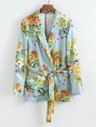 Shein Floral Print Blazer With Self Tie