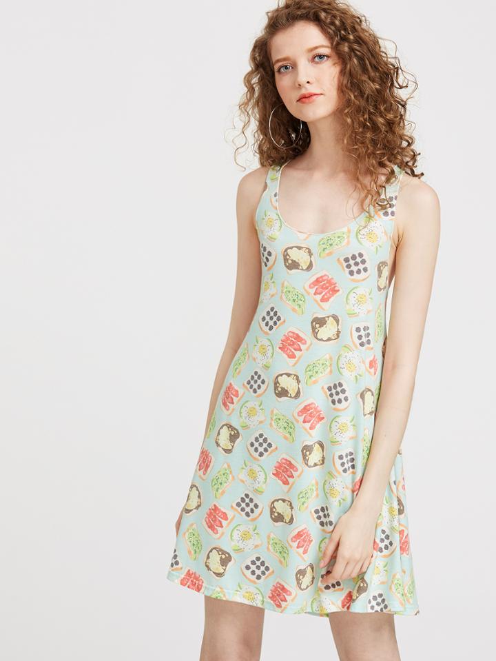 Shein Sandwich Print Double Scoop A Line Tank Dress