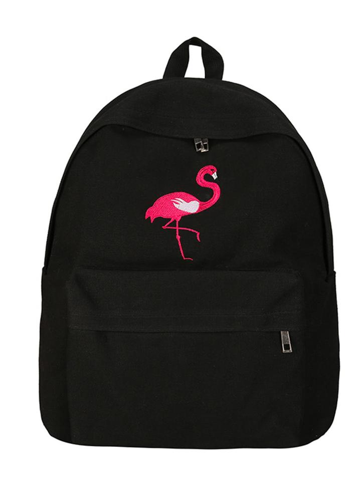Shein Flamingo Embroidery Zip Pocket Backpack
