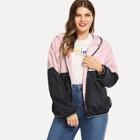 Shein Plus Two Tone Zip-up Hooded Jacket