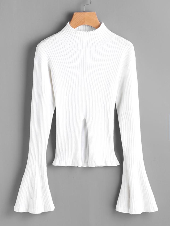 Shein Rib Knit Trumpet Sleeve Slit Jumper