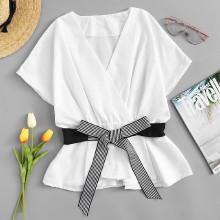 Shein Surplice Wrap Bow Tie Waist Top