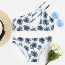 Shein Flower Print One Shoulder Bikini Set