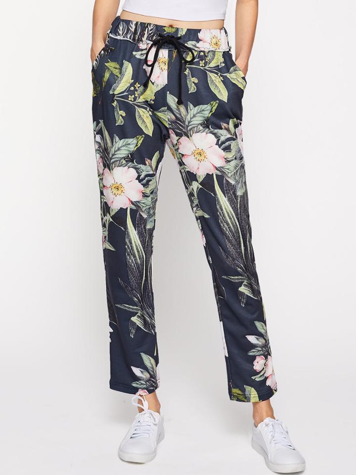 Shein Flower Print Tapered Drawstring Pants