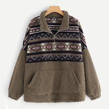 Shein Plus Pocket Front Geo Teddy Jacket