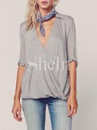 Shein Grey Wrap Front Slit Back T-shirt