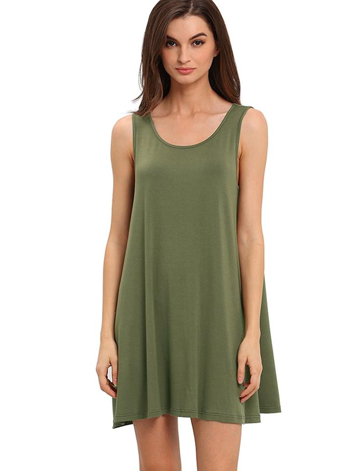 Shein Army Green Sleeveless Casual Shift Dress