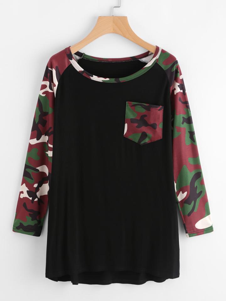 Shein Contrast Camo Raglan Sleeve Tee