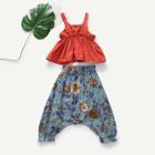 Shein Toddler Girls Ruffle Hem Cami Top & Floral Print Shorts