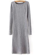 Shein Grey Round Neck Cable Knit Split Dress