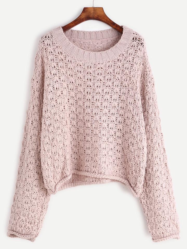 Shein Pale Pink Round Neck Long Sleeve Sweater