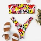 Shein Random Pattern Color-block High Leg Bikini Set