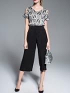 Shein Black V Neck Open Shoulder Top With Pants
