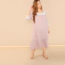 Shein Plus Guipure Lace Trim Ruffle Hem Night Dress