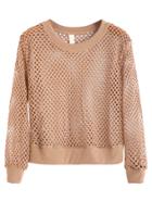 Shein Khaki Lattice Casual Sweatshirt