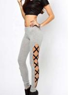 Rosewe Ligth Grey Hollow Pattern Elastic Waist Women Leggings
