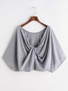 Shein Heather Grey Twisted Drape Back T-shirt