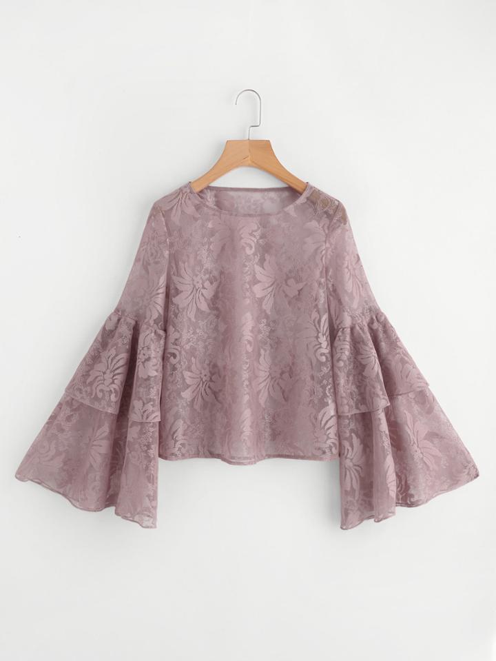 Shein Layered Trumpet Sleeve Floral Lace Top