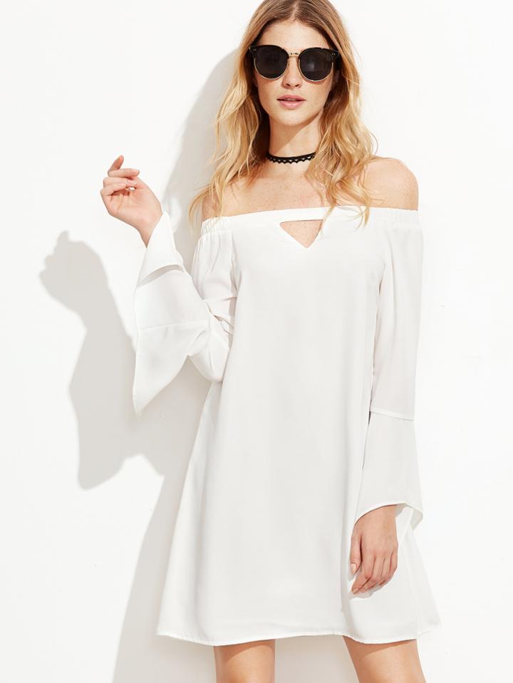 Shein Keyhole Front Bell Sleeve Bardot Dress