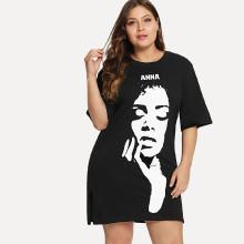 Shein Plus Figure Print Split Hem Dress