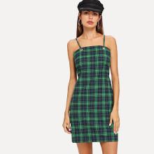 Shein Cutout Back Knot Plaid Dress