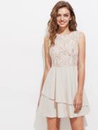 Shein Embroidered Mesh Bodice Zip Back Asymmetric Layered Dress