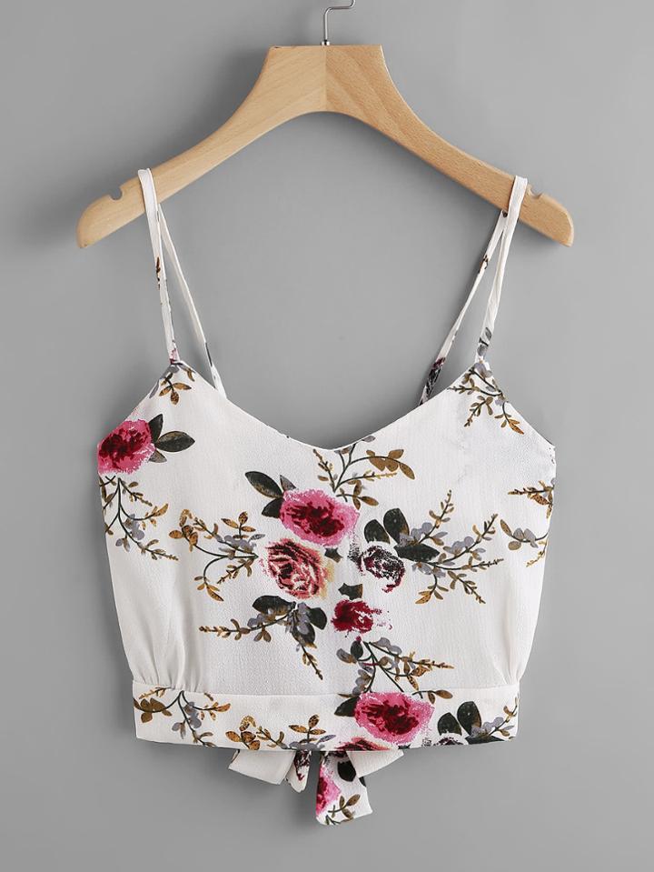 Shein Floral Print Random Split Tie Back Cami Top