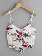 Shein Floral Print Random Split Tie Back Cami Top