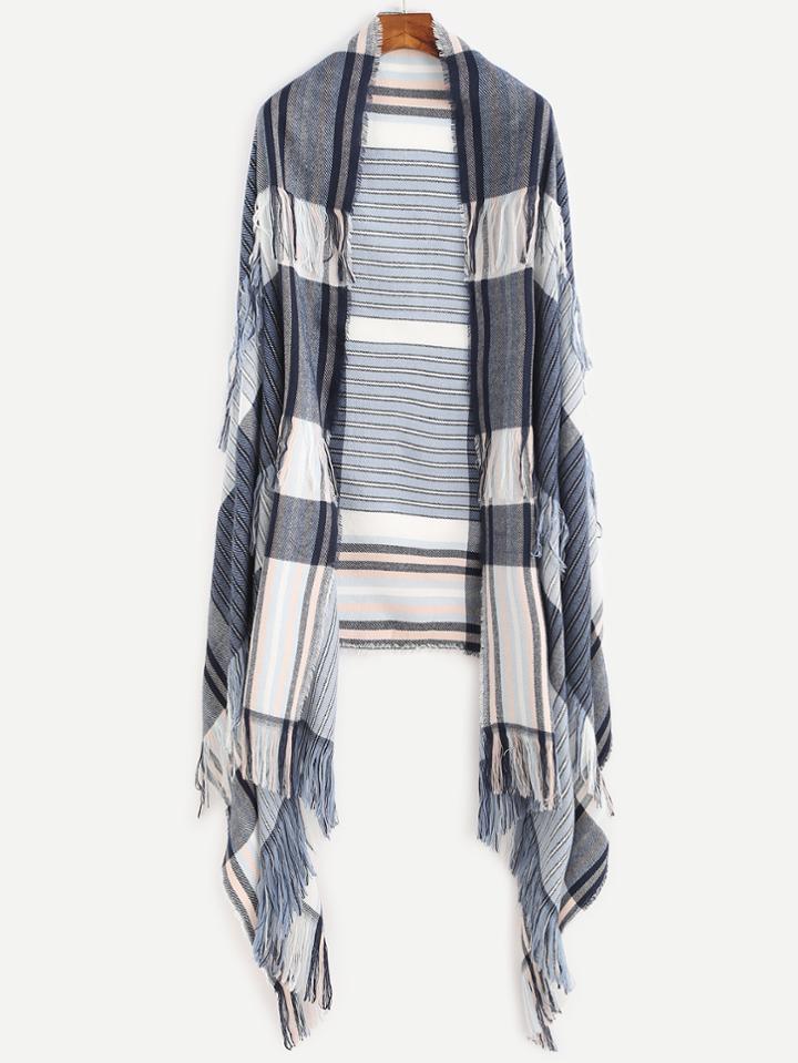 Shein Multi Striped Fringe Trim Scarf