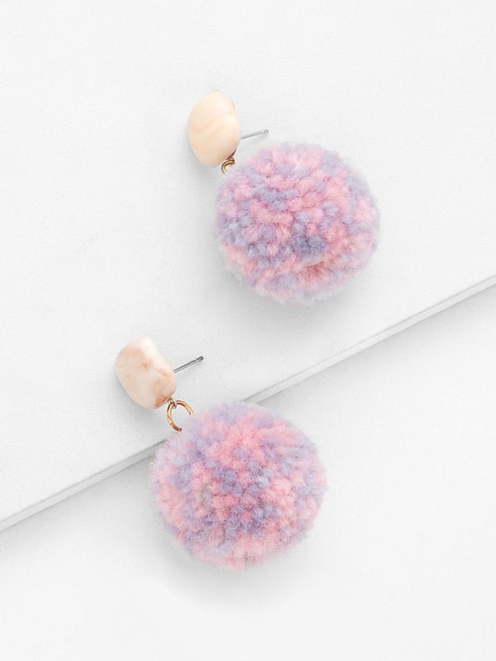 Shein Stone Top Pom Pom Decorated Drop Earrings