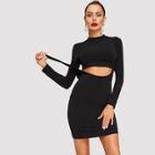 Shein Mock-neck Crop Fitted Top And Bodycon Skirt Set