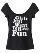 Shein Black Scoop Neck Letter Print T-shirt