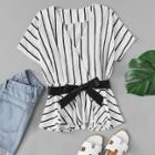 Shein Surplice Wrap Self Tie Ruffle Hem Stripe Top