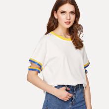 Shein Split Striped Tape Sleeve T-shirt