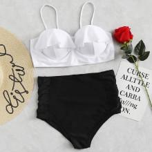 Shein Plus Colorblock Ruffle Bikini Set