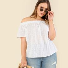 Shein Plus Embroidered Frill Off Shoulder Top