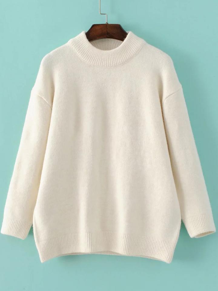 Shein White Crew Neck Ribbed Trim Sweater