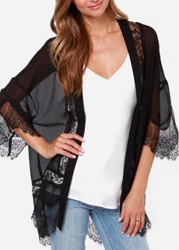 Rosewe Classic Black Half Sleeve Chiffon Cardigans For Lady