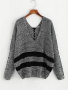 Shein Stripe Contrast Lace Up Back Sweater