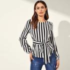 Shein Striped Print Belted Top