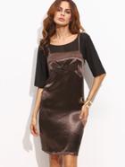 Shein Metallic Brown Cami Dress With Sheer Top