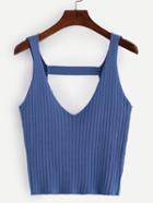 Shein Cutout Back Ribbed Knit Top - Blue
