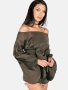 Shein Open Shoulder Cut Out Blouse Olive