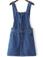 Shein Blue Single Breasted Denim Suspender Dress