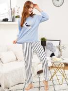 Shein Cartoon Embroidered Tee & Striped Pants Pj Set