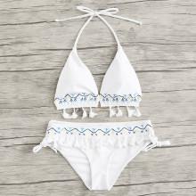 Shein Crochet Tassel Trim Halter Bikini Set